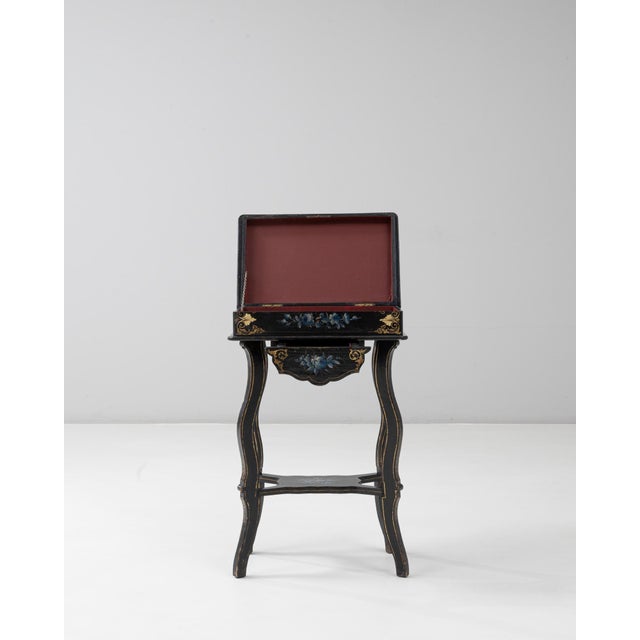 1880s French Napoleon III Style Ebonized Side Table With Floral Inlay For Sale - Image 17 of 18
