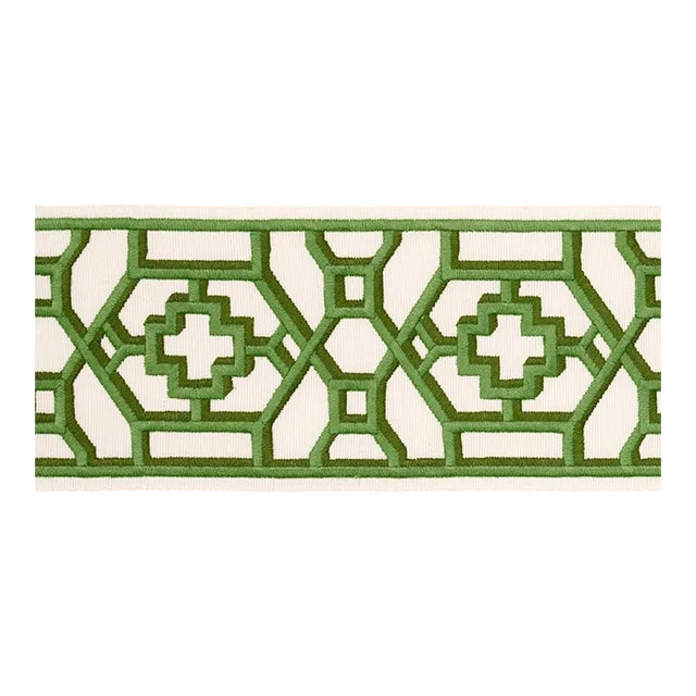 Schumacher Zanzibar Trellis Tape in Jade For Sale