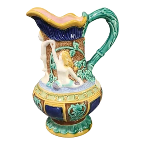 Vintage Majolica Figural Mermaid Pitcher Ewer Hand Painted Made for Seymour Mann