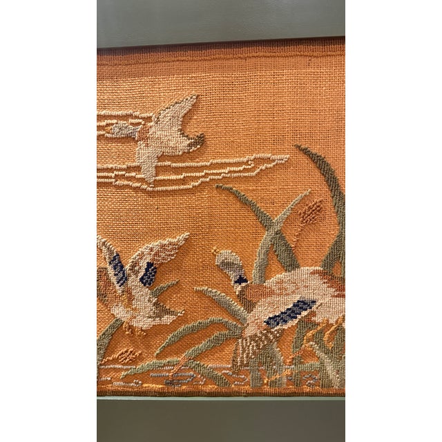 Early Grenfell Industries Hooked Rug Mat Ducks in Flight Framed 1930s Newfoundland Folk Art For Sale - Image 6 of 7