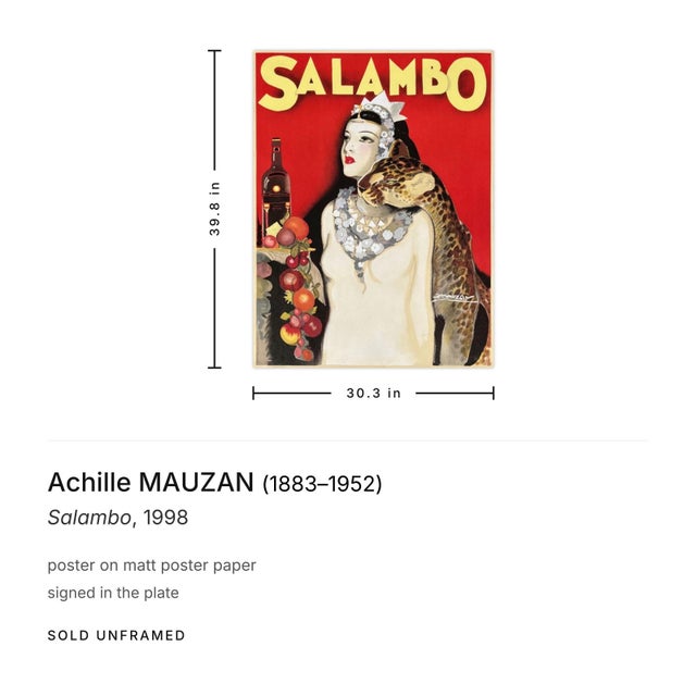 Art Deco 1998 Achille Mauzan Salambo Poster For Sale - Image 3 of 3