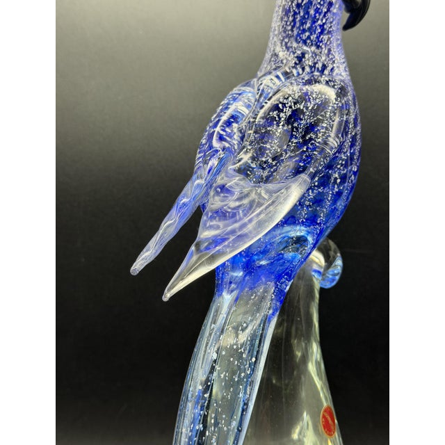 Murano glass parrot (cockatoo) from the 1960s/1970s. The figure is hand-molded and embellished with silver leaf fused into...