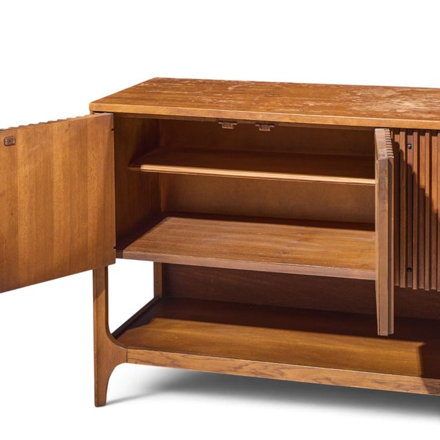 Wood Broyhill Brasilia Mid Century Walnut Fluted Credenza For Sale - Image 7 of 11