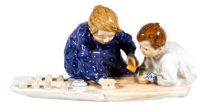 Art Nouveau Meissen Children Baking Sand Cakes Figurines by Hentschelkinder, 1906