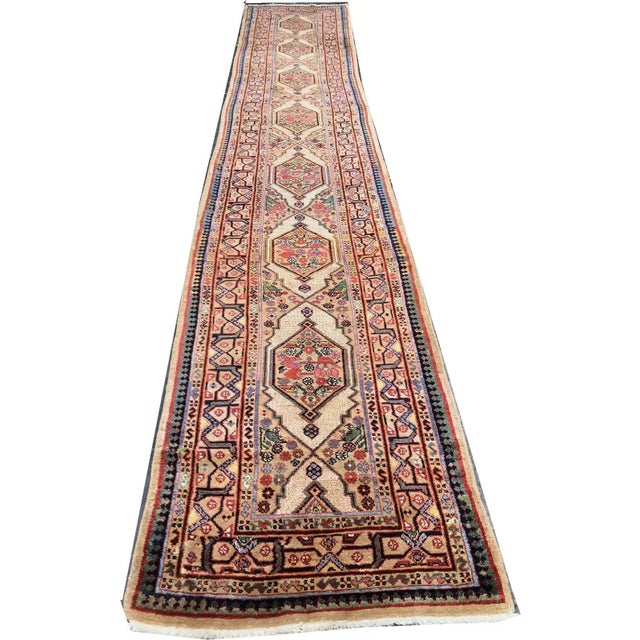A Sensational Antique 19;' Long Persian Bibikabad Camel Hair Hallway Runner Rug For Sale - Image 4 of 8
