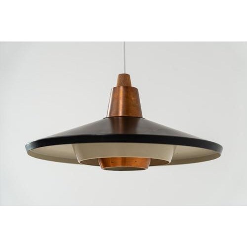 Metal Danish Pendant Light in Copper, Metal, and Teak, Denmark, 1950s For Sale - Image 7 of 11