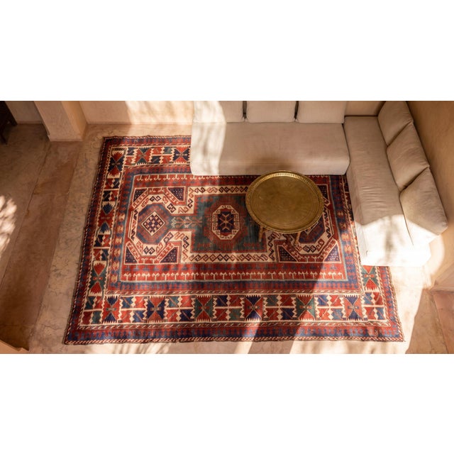 Textile Marvelous Red and Blue Color With Special Geometric Design Antique Caucasian Kazak Rug For Sale - Image 7 of 9