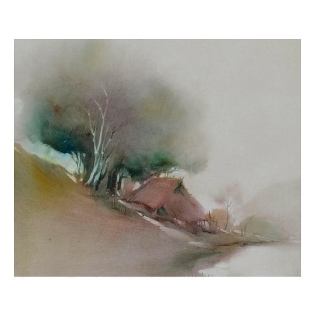 American Boat at the Shore, Mid Century Minimalist Landscape For Sale - Image 3 of 7