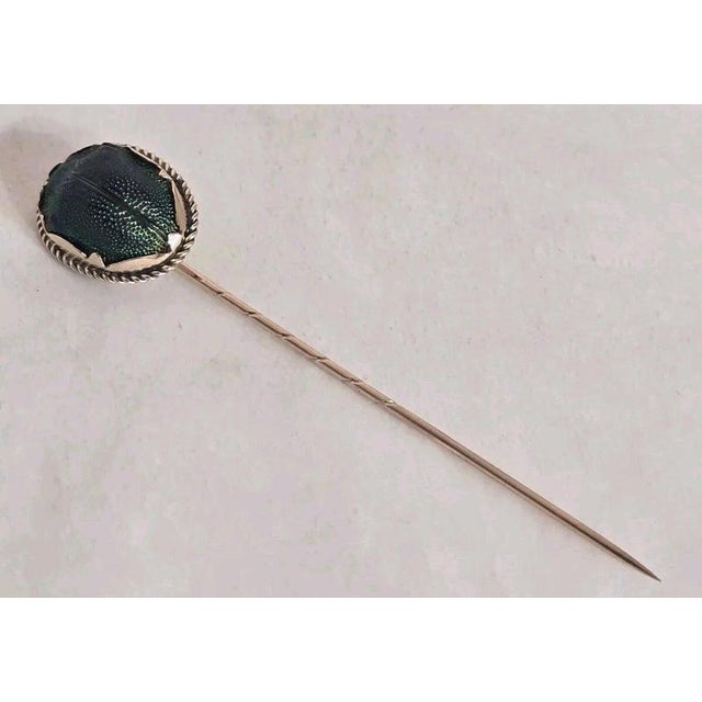 Antique Egyptian Revival Victorian 9ct Gold Scarab Beetle Pin For Sale - Image 11 of 18