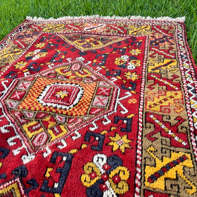 Vintage Red Tribal Handmade Rug For Sale - Image 4 of 6