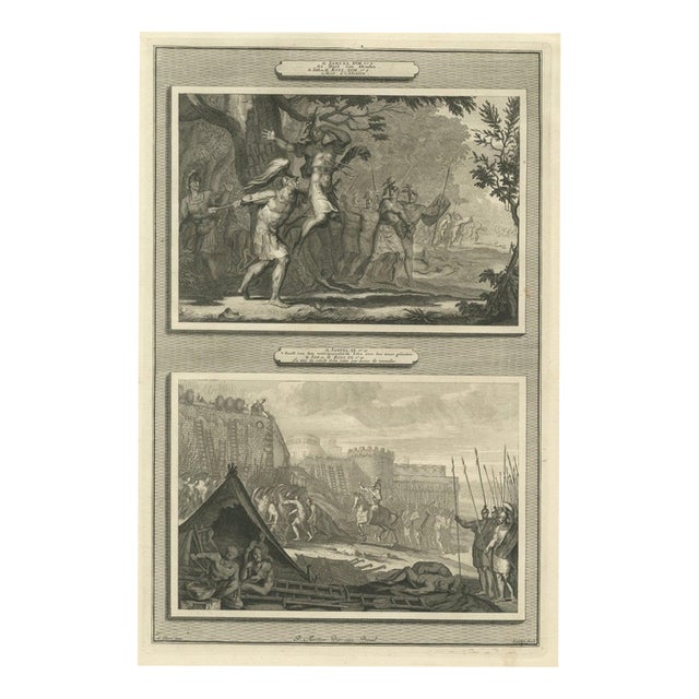 Pieter Mortier, Death of Absalom and the Head of Sheba Over the Wall, Pieter 1700, Engraving For Sale