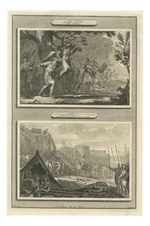 Pieter Mortier, Death of Absalom and the Head of Sheba Over the Wall, Pieter 1700, Engraving