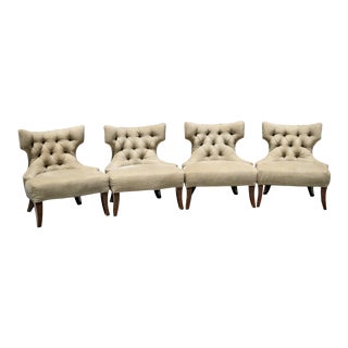 Custom Upholstered Tufted Back Club Chairs Accent Chairs - Set of 4 For Sale