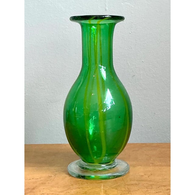 Green Vintage Italian Striped Green Glass Vase For Sale - Image 8 of 12