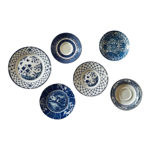 Mid 20th Century Blue and White Plate Collection- Set of Six