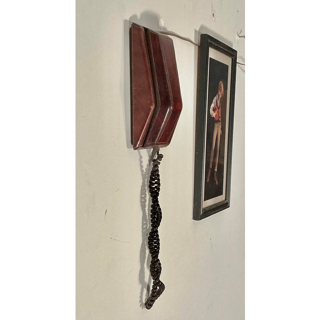 Brown Vintage Mid-Century Brown Stitched Leather Working Northern Telecom Phone Wall or Desk, Circa 1970s For Sale - Image 8 of 12