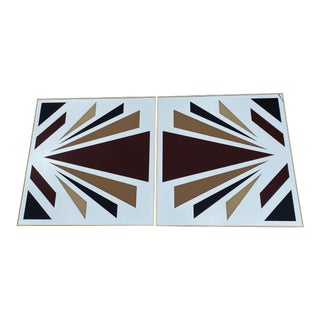 Vintage Geometric Art Print Mirrors - a Pair For Sale