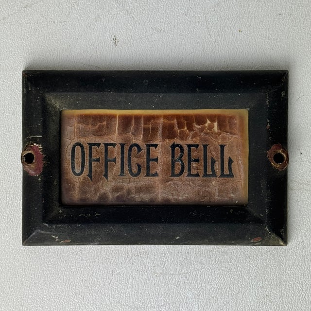 American Rare Late 19th Century Antique Small Cast Iron Plaque Sign Stating "Office Bell" For Sale - Image 3 of 11