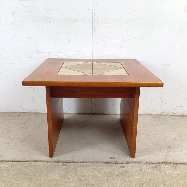 Mid-Century Modern Danish Modern Teak Side Table With Geometric Tile Inset, 1960s–1970s For Sale - Image 3 of 18