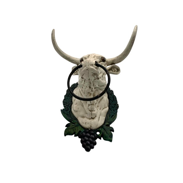 Late 20 Century Bull Head Cast Iron Wall Hook Towel Holder Vintage Farmhouse Rustic Decor For Sale In Tulsa - Image 6 of 7