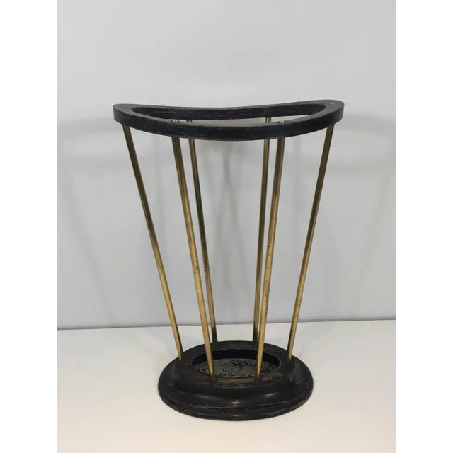 Black Attributed to Jacques Adnet, Ebonized Wood and Brass Umbrella Stand For Sale - Image 8 of 13