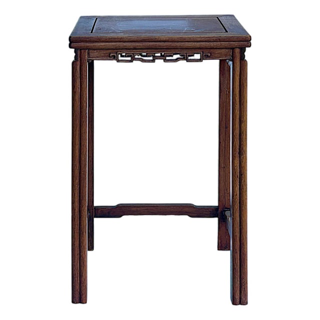 Vintage Oriental Simple Geometric Apron Rectangular Brown Side Table For Sale