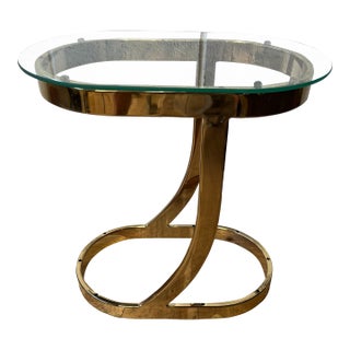 Postmodern Polished Brass and Glass Sculptural Side Table, 1980s For Sale