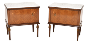 Vintage Italian Marble Top Bedside Cabinets, 1950s, Set of 2