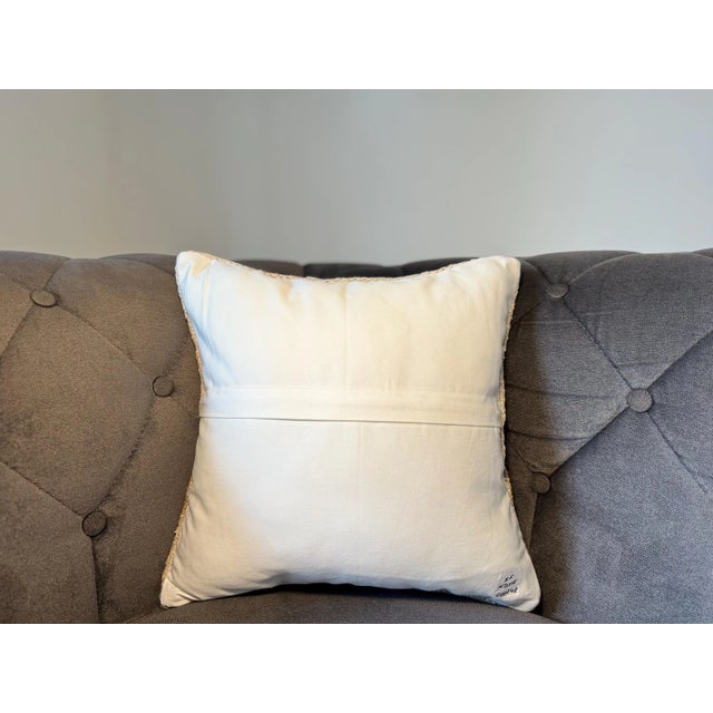 Ivory Vintage Turkish Hemp Pillow, Natural Ivory Camel Band Cushion, Handwoven Anatolian Pillow With Insert, 16x16 In For Sale - Image 8 of 8