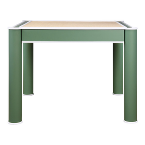 Matthew Izzo Home Jackie Square GrassclothTop, Round Leg, Two Drawer Game Table in Matte Green With Matte White Lacquer Edging