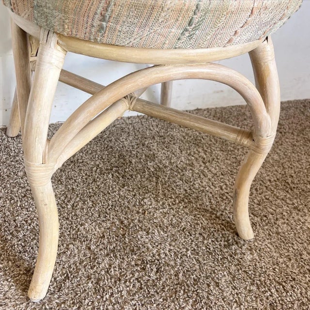 1990s Boho Chic White Washed Bamboo Rattan Dining Chairs - Set of 4 For Sale - Image 5 of 9