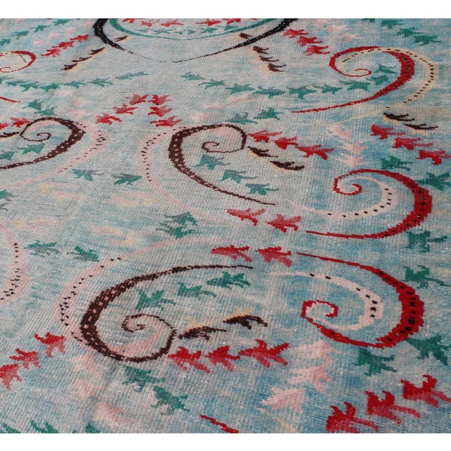 Vintage Art Nouveau Rug in Blue 6'3 X 9'1 For Sale In Atlanta - Image 6 of 11