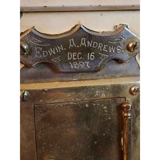 Cream Rare 1897 Custom Cast Iron Safe Bank Engraved Plaque Brass Door Provenance Bertoia 8.6lb For Sale - Image 8 of 18