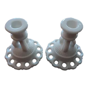 Vintage Fenton Milk Glass Pedestal Candle Holders- a Pair