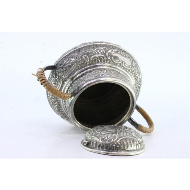 Rounded Silver Sugar Bowl with Reliefs, Monogram Card and Coated Handles For Sale - Image 6 of 8