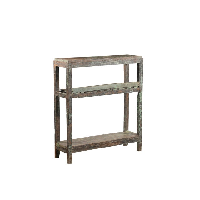 Vintage Indian Teakwood Painted Shelf or Small Bookcase For Sale - Image 4 of 4