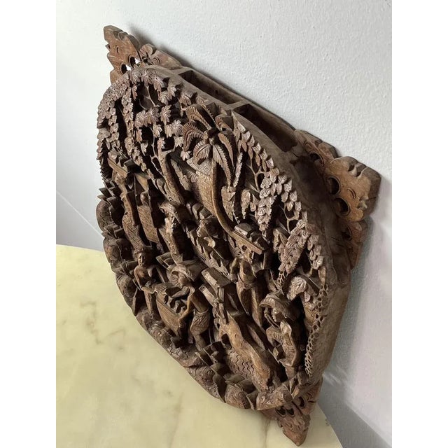 1990s Vintage Balinese Panel in Hand-Worked Beech, 1993 For Sale - Image 5 of 13