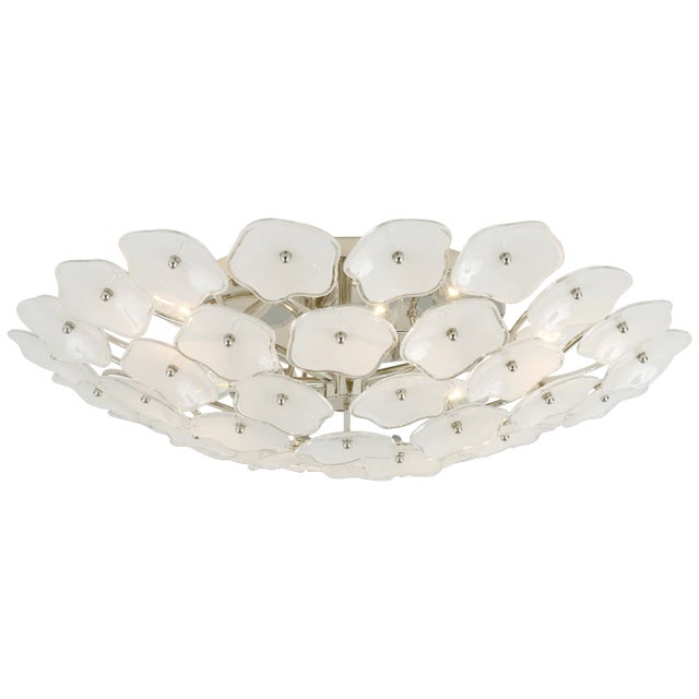 Kate Spade New York for Visual Comfort Signature Leighton Large Flush Mount in Polished Nickel with Cream Tinted Glass For Sale