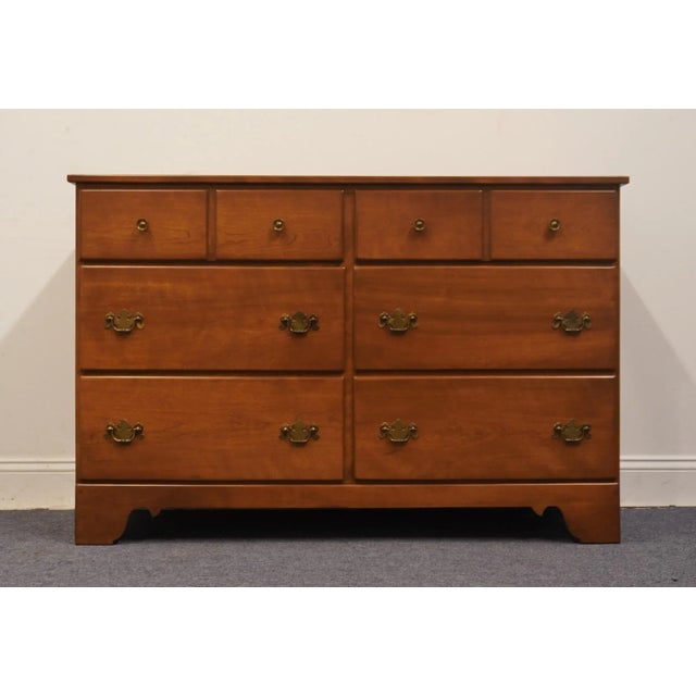 American Ethan Allen Baumritter Heirloom Nutmeg Maple Colonial Early American 50" Double Dresser 615 For Sale - Image 3 of 12