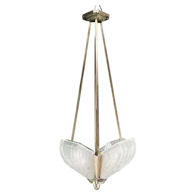 Art Deco Chandelier Hanging Lamp attributed to Jean Gauthier for J. Robert Paris, 1930s For Sale