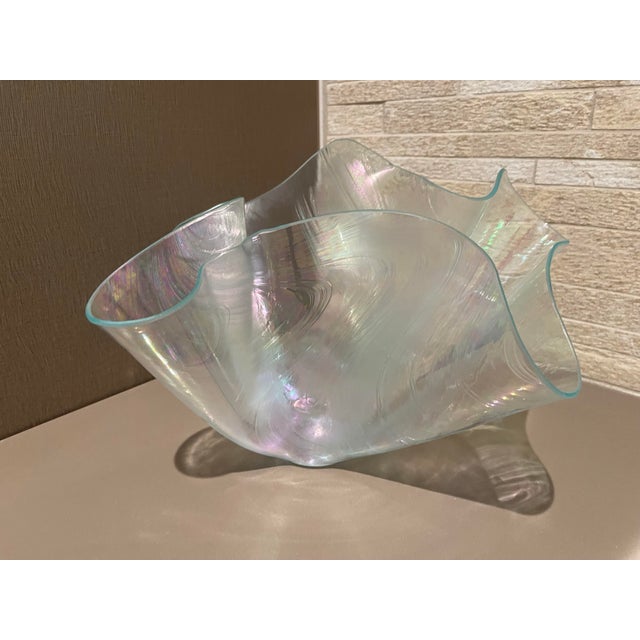 Mid 20th Century Vintage Mid-Century Iridescent Art Glass Handkerchief Centerpiece Bowl – 14" For Sale - Image 5 of 12