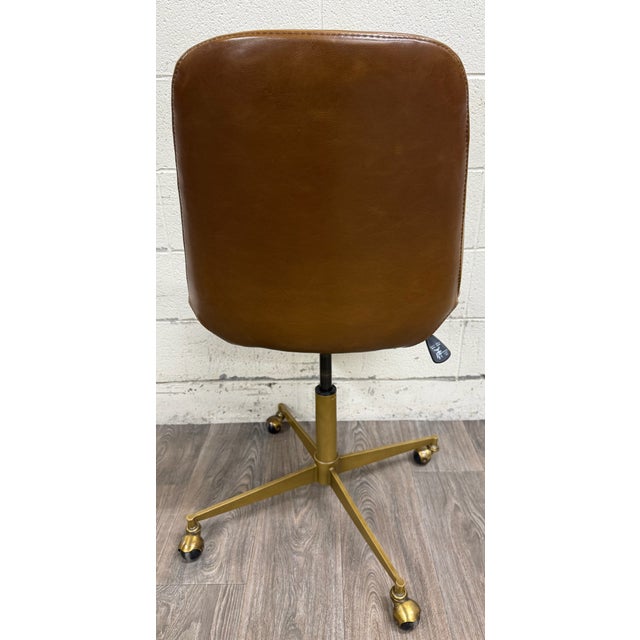 World Market Marina Cognac Brown Faux Leather Adjustable Swivel Office Chair For Sale - Image 14 of 14