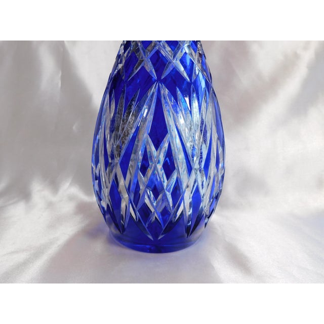 Contemporary 1950s Blue Cut to Clear Bottle Decanter For Sale - Image 3 of 7