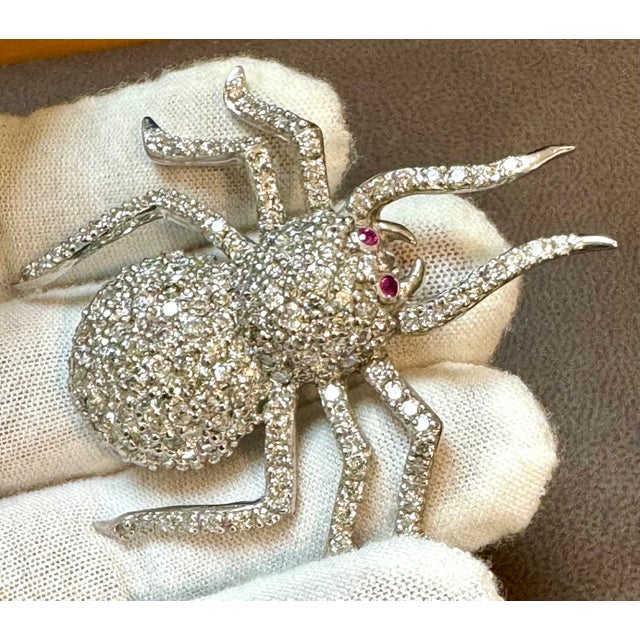 Ruby Red Vintage 18 Karat White Gold & 7.7 Ct of Diamond Spider Brooch /Pin , 18.8 Gm For Sale - Image 8 of 18