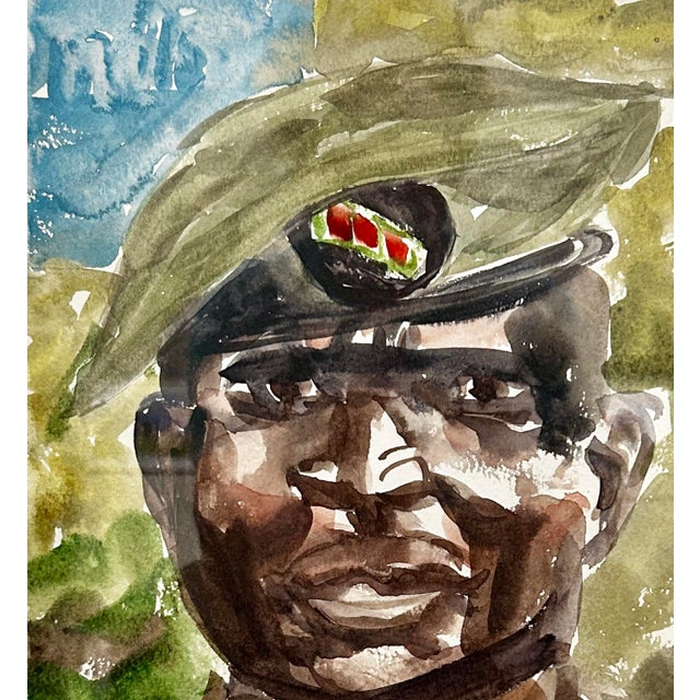Tribal Original Watercolor Painting “Army Chaplain in South Sudan” For Sale - Image 3 of 5