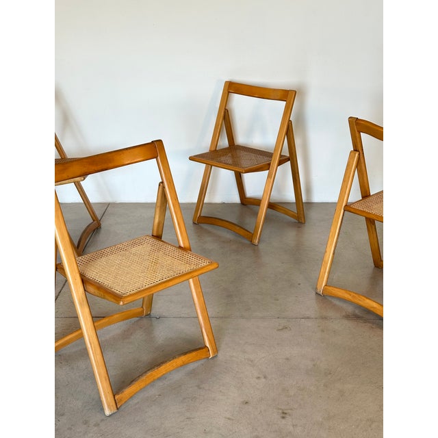 Wood Vintage Folding Chairs in Ash and Vienna Straw, 1970s, Set of 4 For Sale - Image 7 of 18