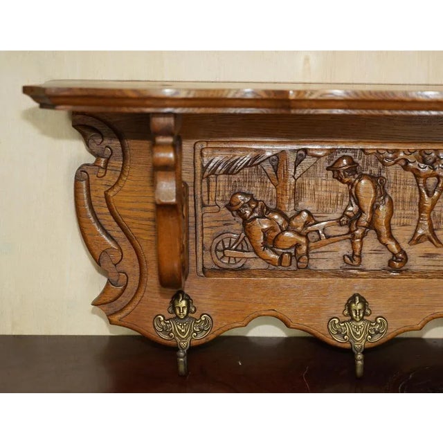 Antique Dutch Heavily Carved Oak Wall Rack Hanger For Sale - Image 3 of 13