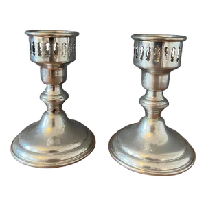 Vintage Pair of Empire Pewter Candle Holder