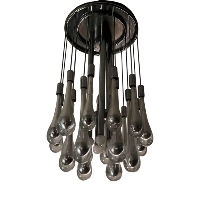 Vintage Chandelier in Chrome Steel and Murano Glass from Venini, 1970s For Sale