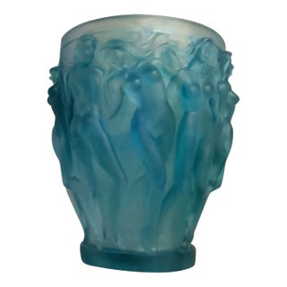 1950s XL Naked Ladies Vase Heavy Crystal Glass in Light Blue For Sale
